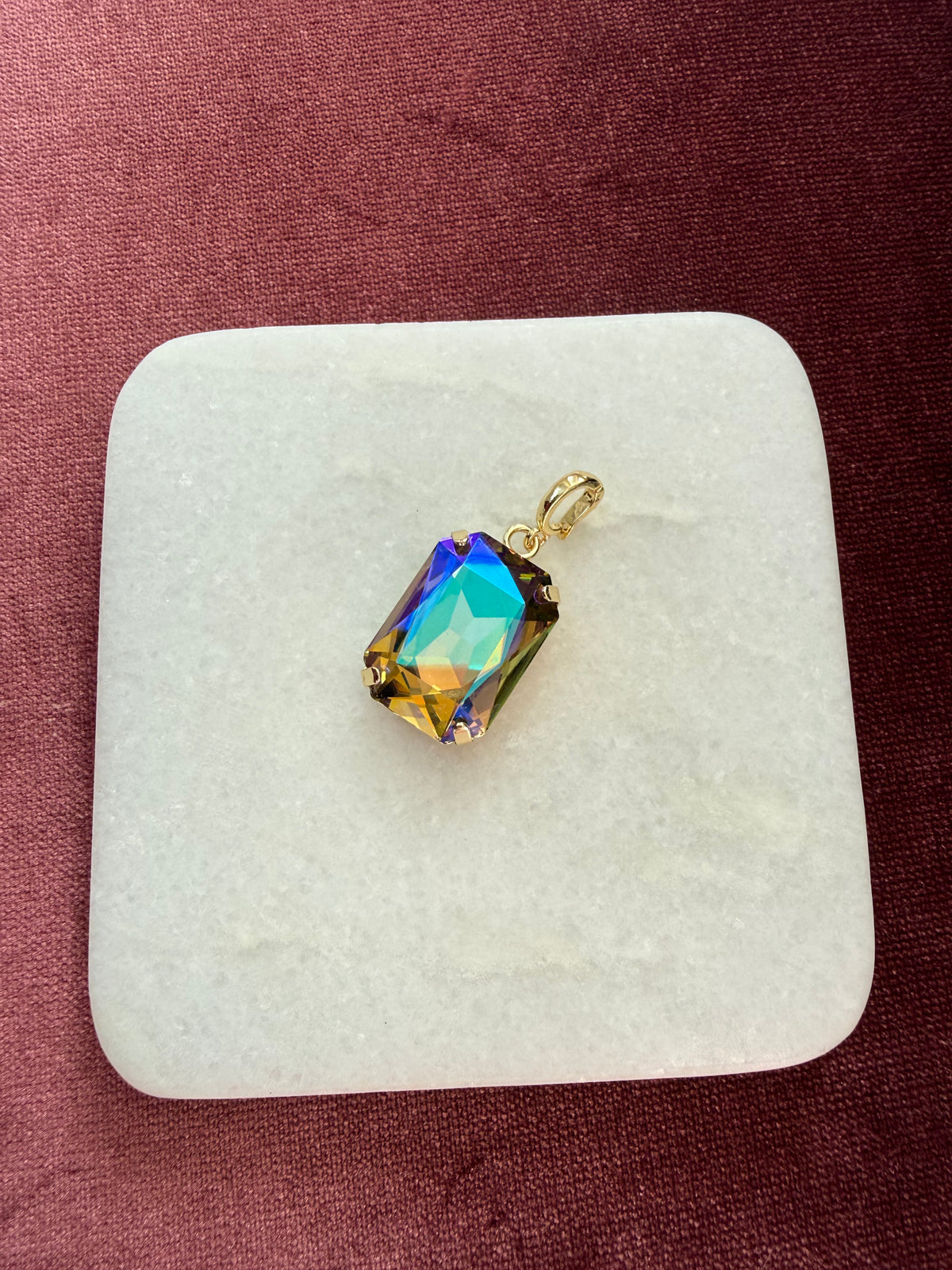 Aurora Prism Large Emerald-Cut Charm - Rainbow / iridescent Austrian crystal charm pendant