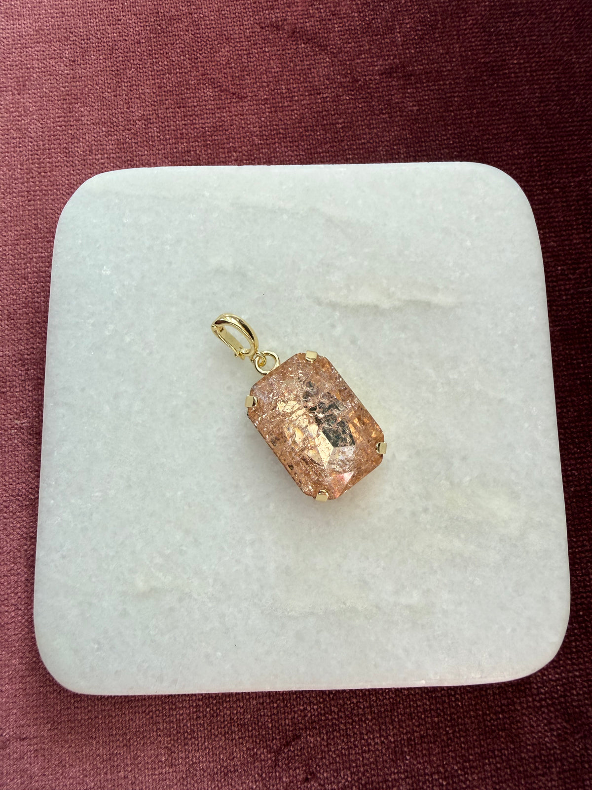 Rose Gold Crackle Large Emerald-Cut Charm - Rose gold / champagne Austrian crystal charm pendant