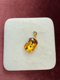 Golden Amber Large Emerald-Cut Charm - Golden amber Austrian crystal charm pendant