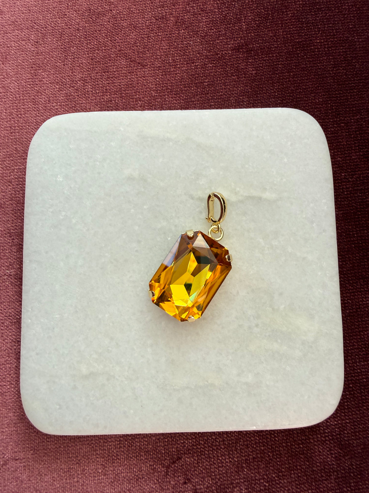 Golden Amber Large Emerald-Cut Charm - Golden amber Austrian crystal charm pendant