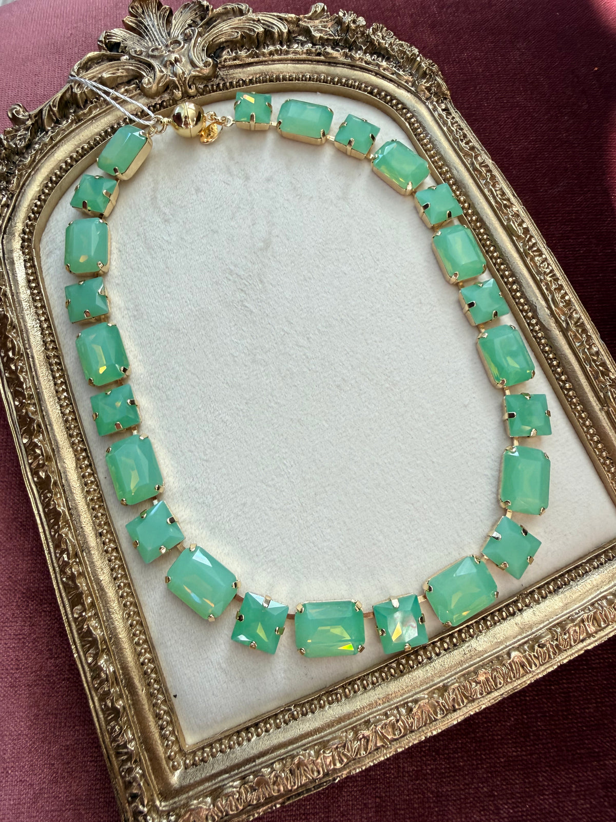 Mint Emerald-Cut Austrian Crystal Necklace – 18 Inch