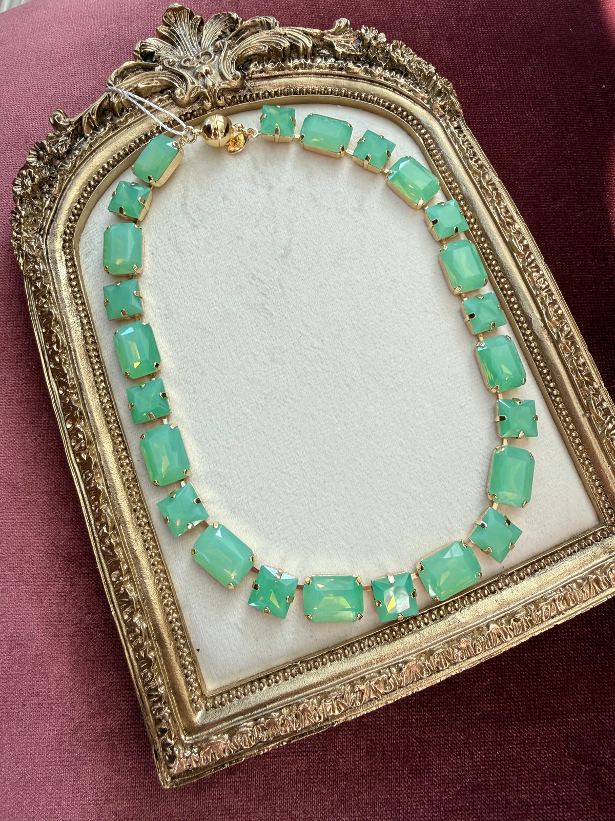 Mint Emerald-Cut Austrian Crystal Necklace – 18 Inch