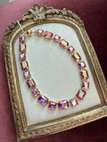 Pink Iridescent Emerald-Cut Austrian Crystal Necklace – 16 Inch