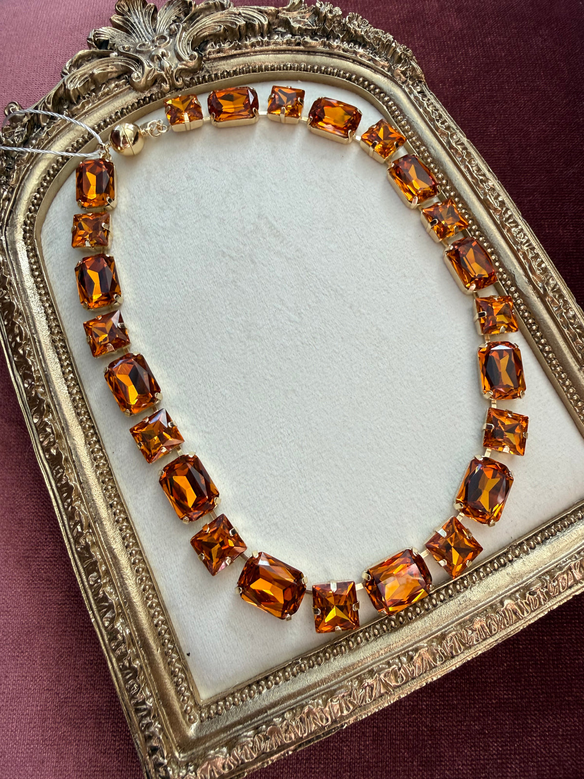 Amber Emerald-Cut Austrian Crystal Necklace – 18 Inch