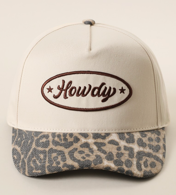 Howdy Embroidered Patch Leopard Brim Baseball Cap