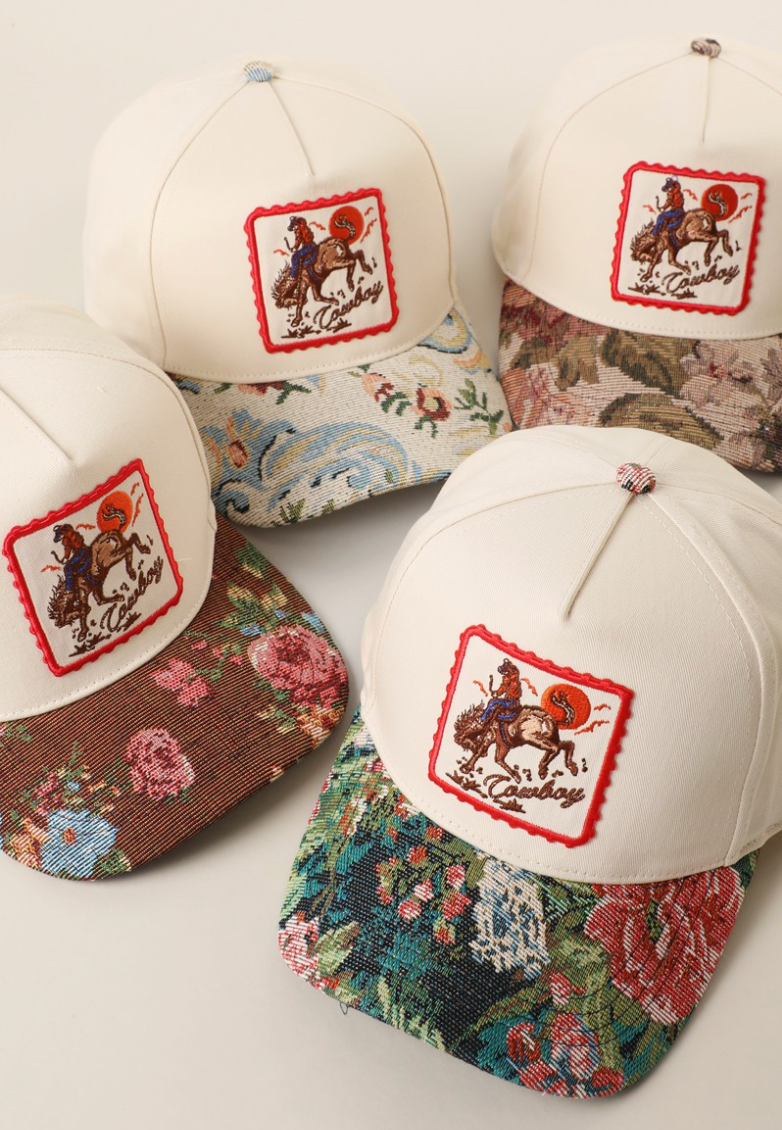 Cowboy Rodeo Embroidered Patch Tapestry Brim Cap