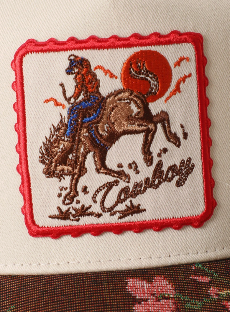 Cowboy Rodeo Embroidered Patch Tapestry Brim Cap