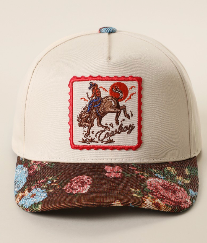 Cowboy Rodeo Embroidered Patch Tapestry Brim Cap
