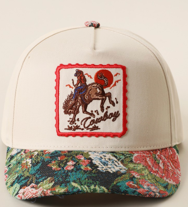 Cowboy Rodeo Embroidered Patch Tapestry Brim Cap