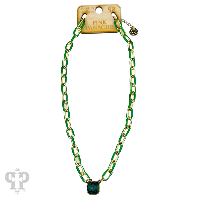 Enamel chain link pendant necklace, Austrian crystal - LC