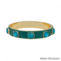 Green Epoxy and Gold Bangle Bracelet