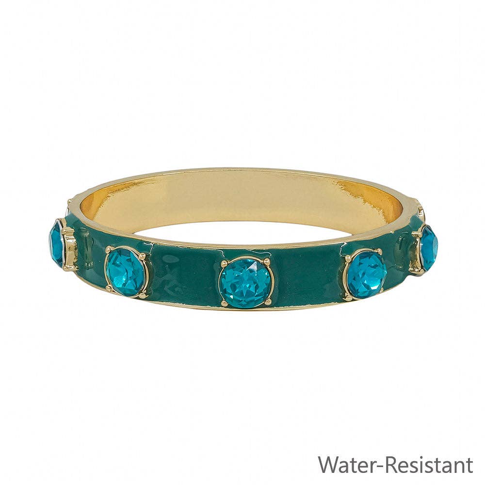 Green Epoxy and Gold Bangle Bracelet