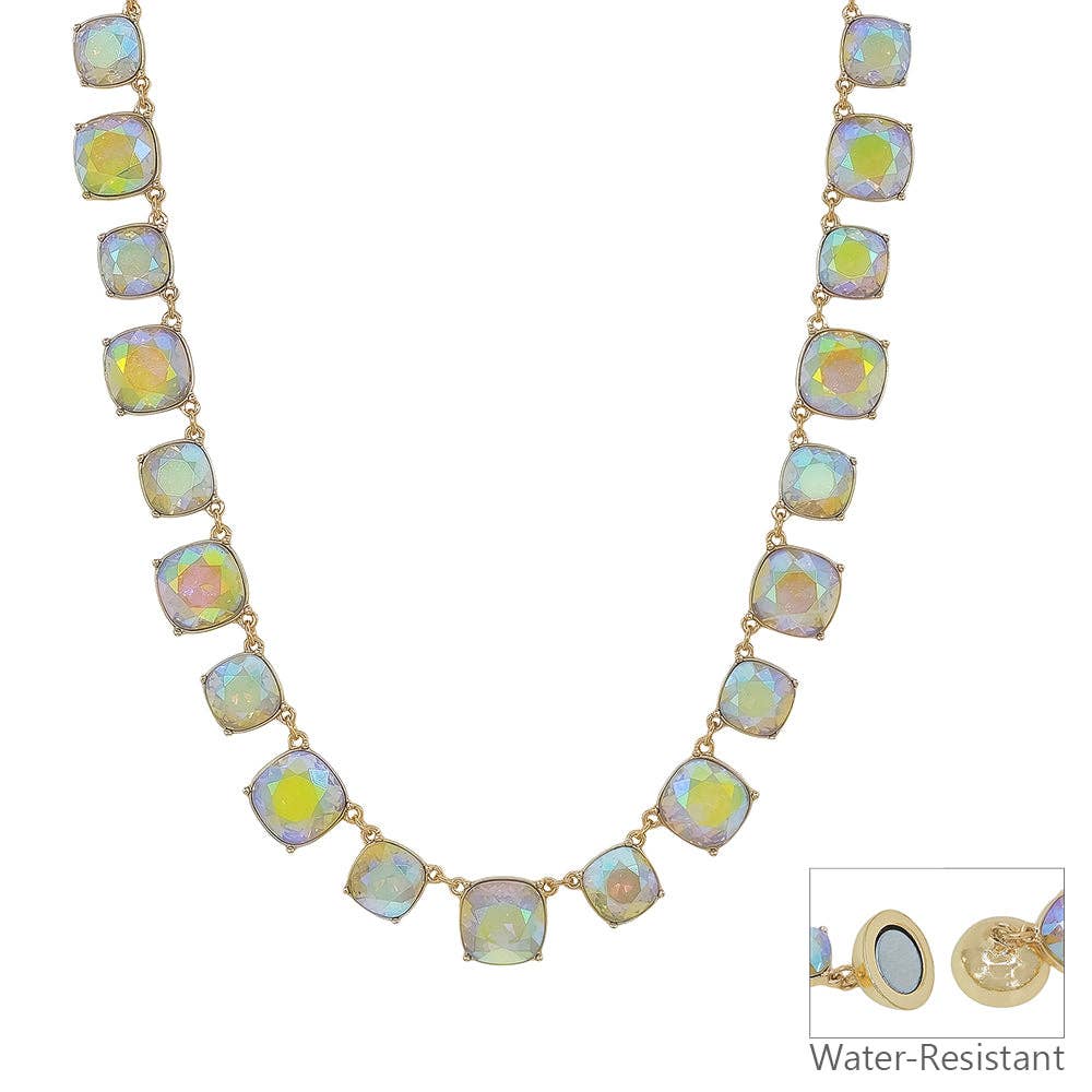 AB Crystal Square Statement Necklace