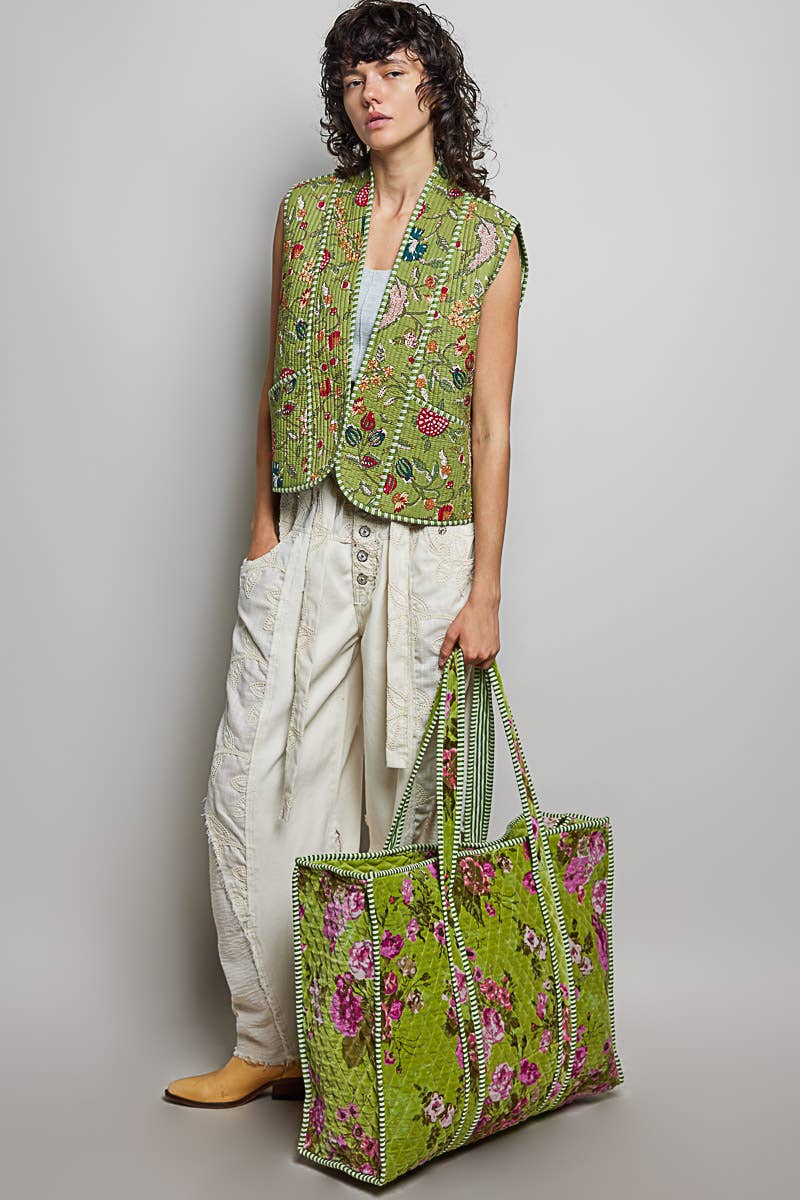 POL - Botanical Velvet Quilted Tote Bag