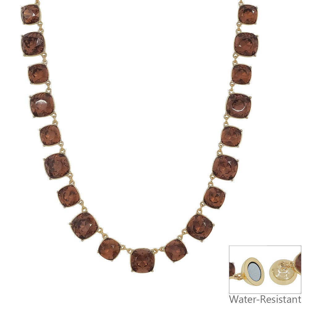 Topaz Crystal Square Statement Necklace