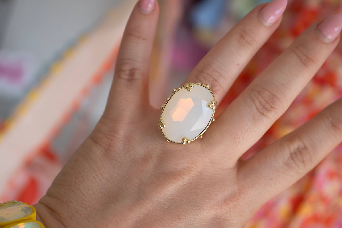 First Lady Adjustable Cocktail Ring  in White Opal