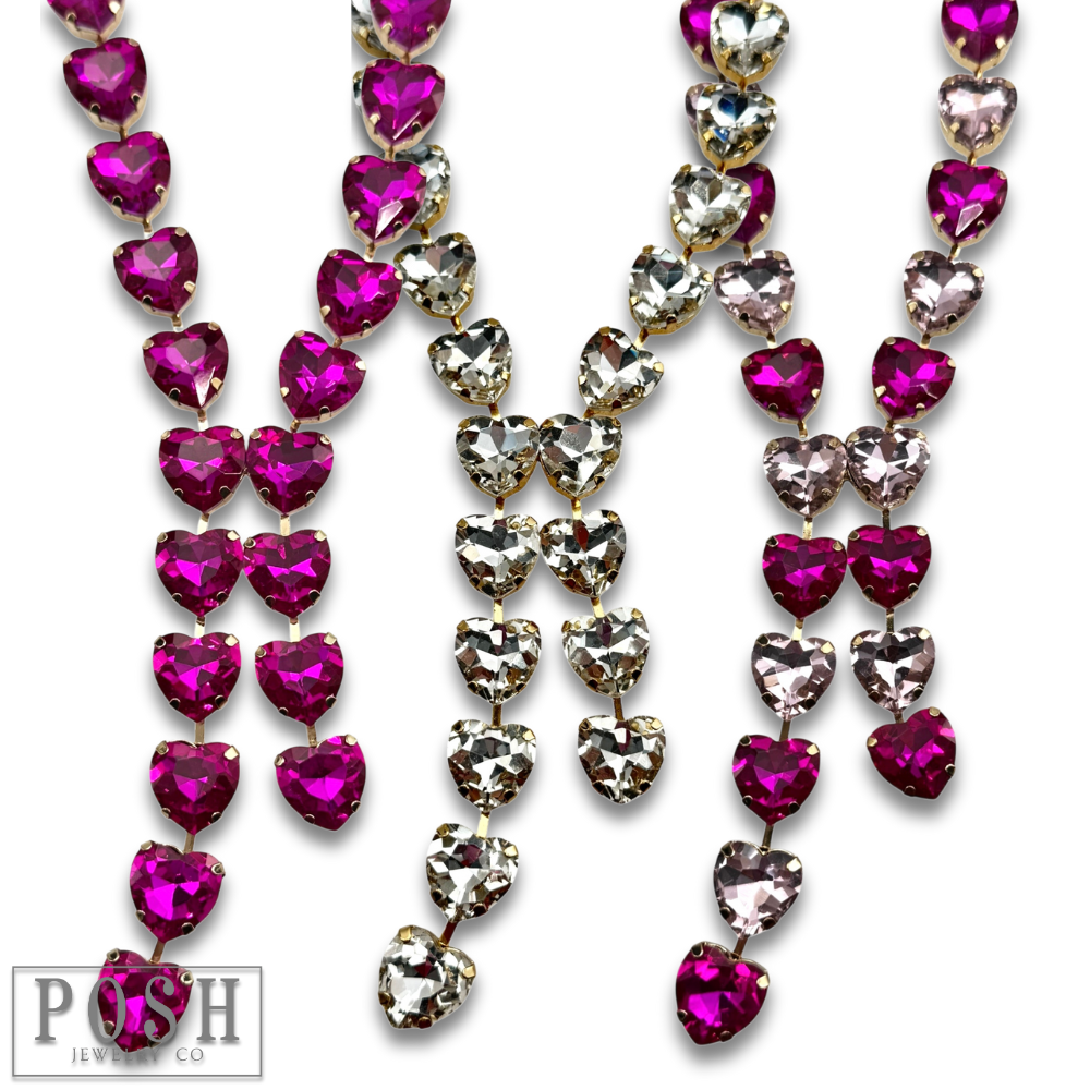 Rhinestone heart lariat necklace - LC
