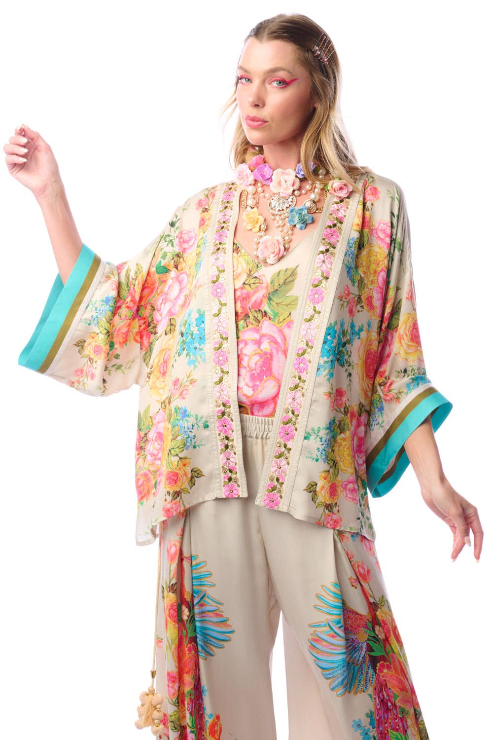 Aratta - Earth Angels Short Kimono | Printed Kimono | Sequin Trim