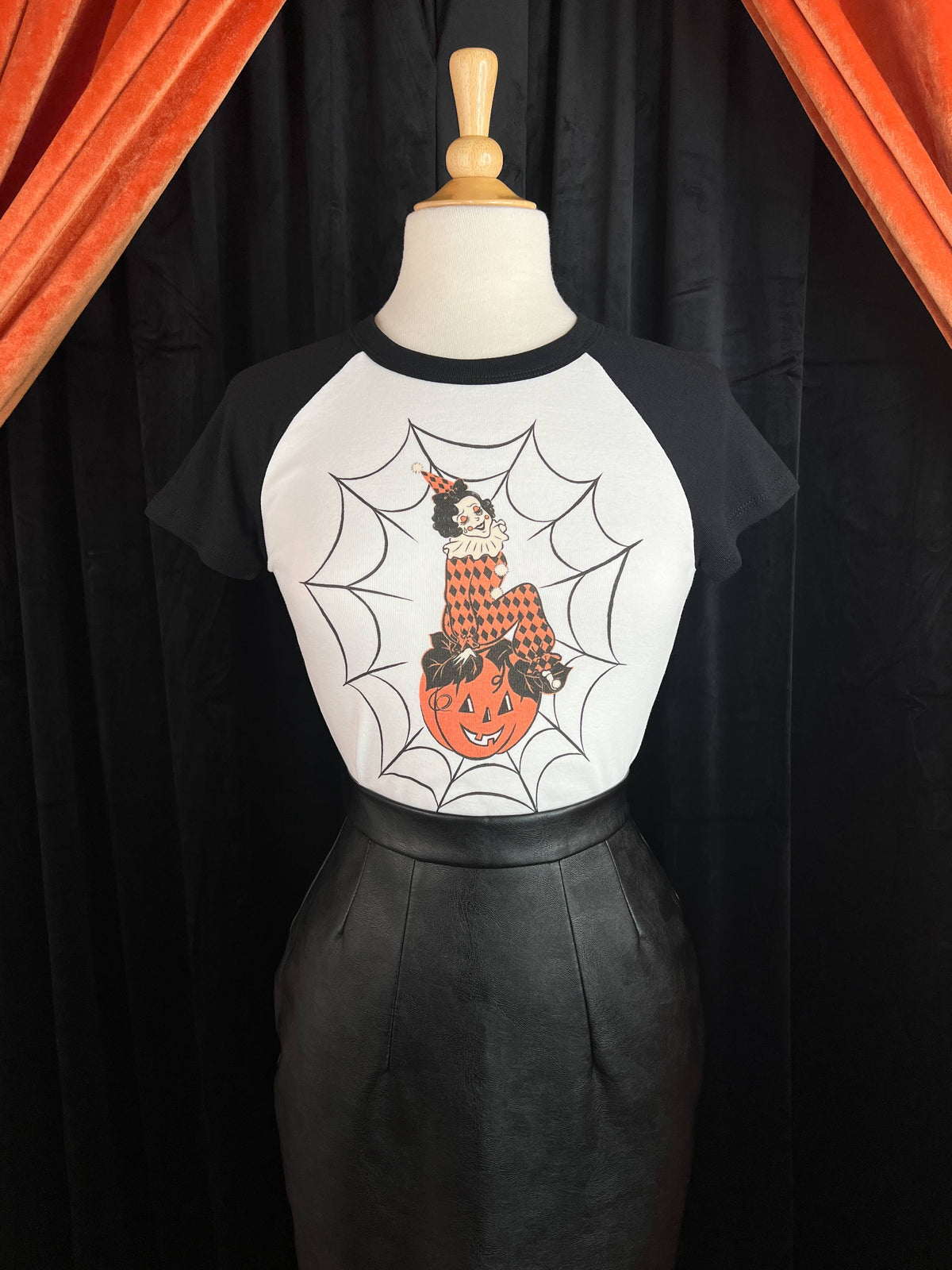 Clowning on Cobweb Short Raglan Cropped tee in White/Black