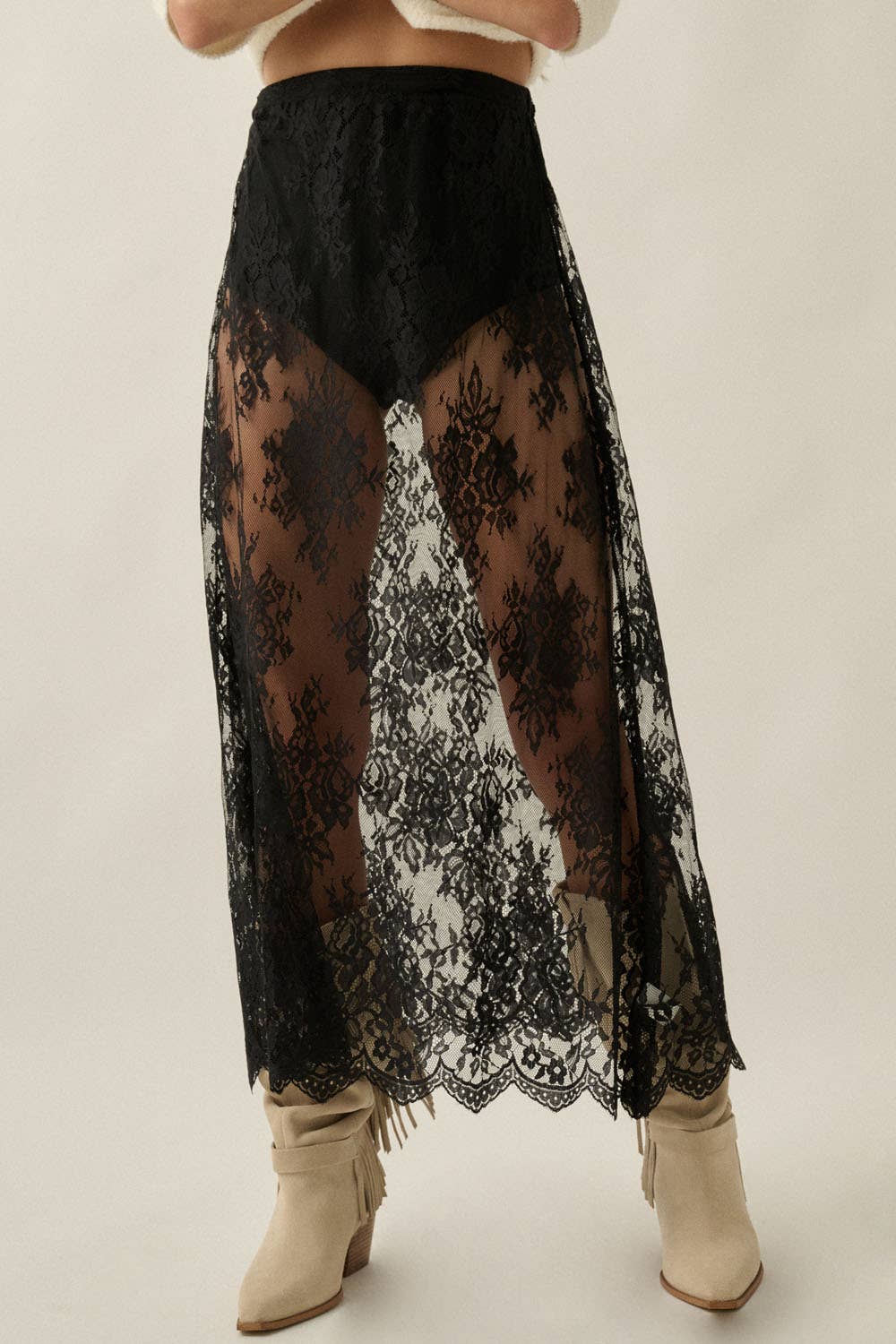 Sheer Luck Lace Midi Skirt